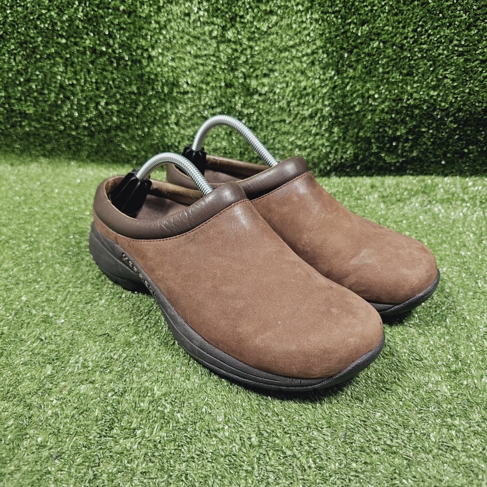 Merrell Jungle Primo Brown Leather Slip‎ On Mule Clogs Shoes Womens Size 8.5